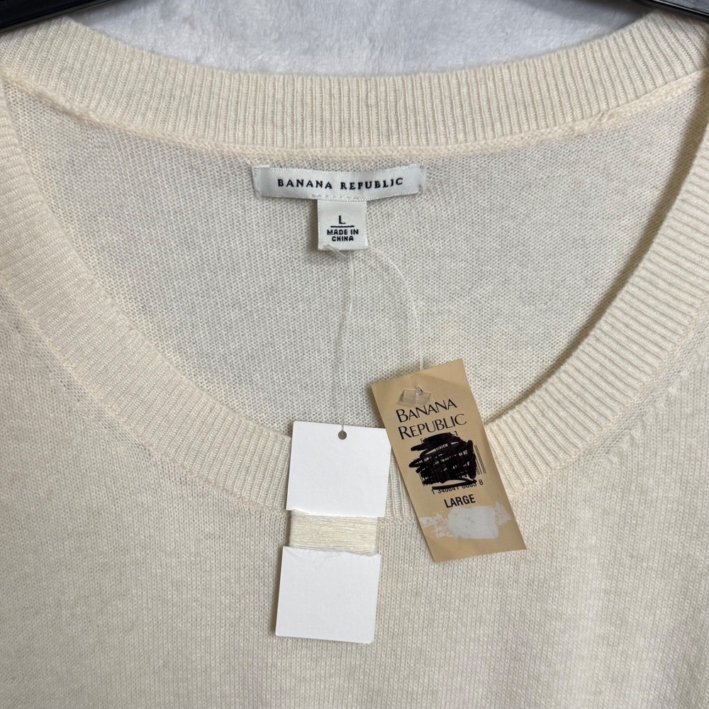 NWT Y2K Banana Republic Cream Babydoll Sweater Size L‎ Bell Sleeve Wool Cashmere - Picture 9 of 16